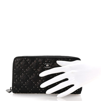 Chanel Crumpled Lambskin Studded Paris Dallas Zip Around Wallet Black 2 of 9