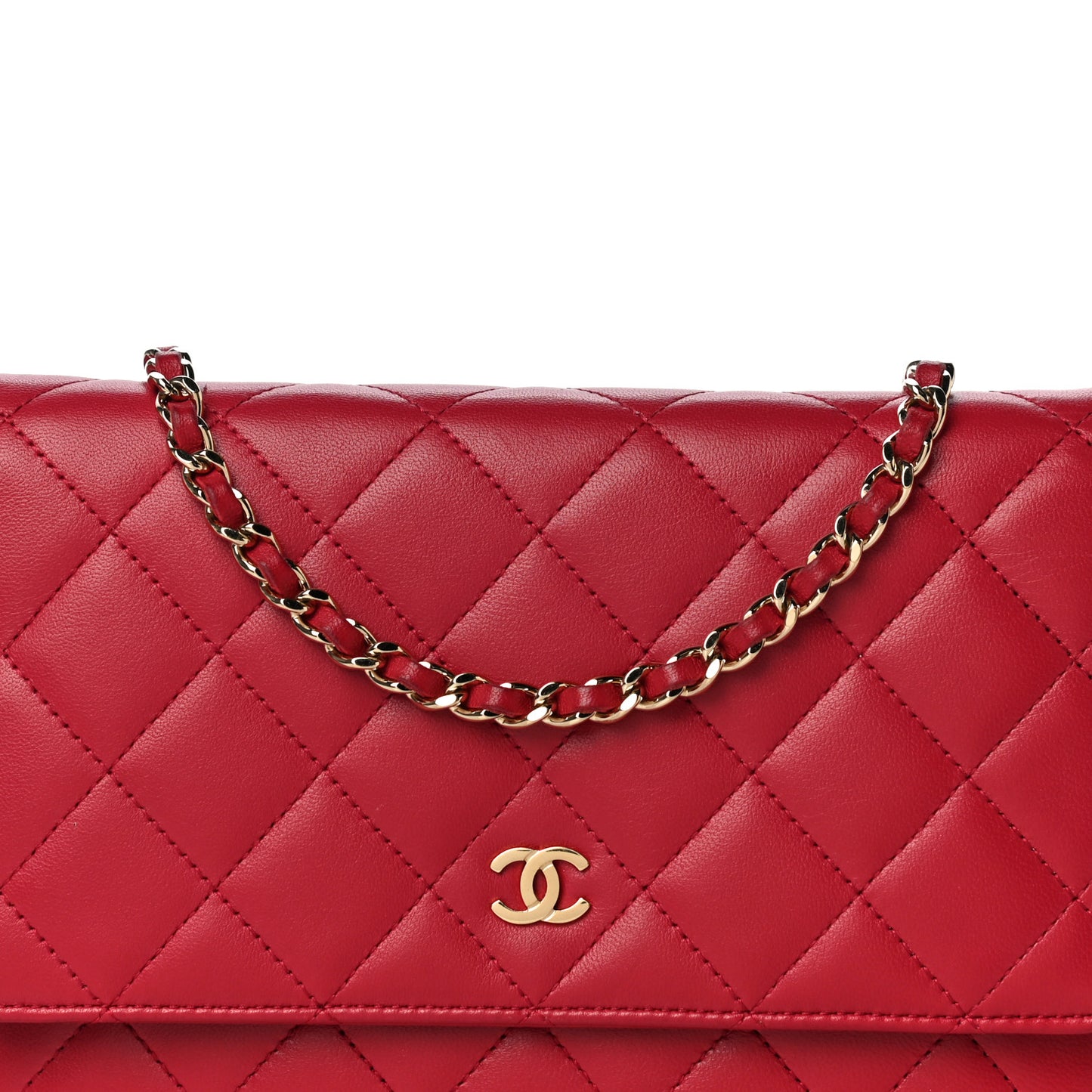 Lambskin Quilted Wallet on Chain WOC Red