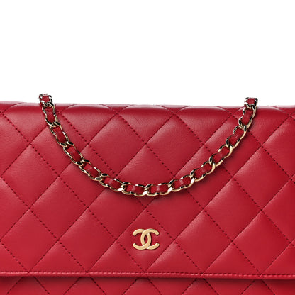 Chanel Lambskin Quilted Wallet on Chain WOC Red 8 of 19