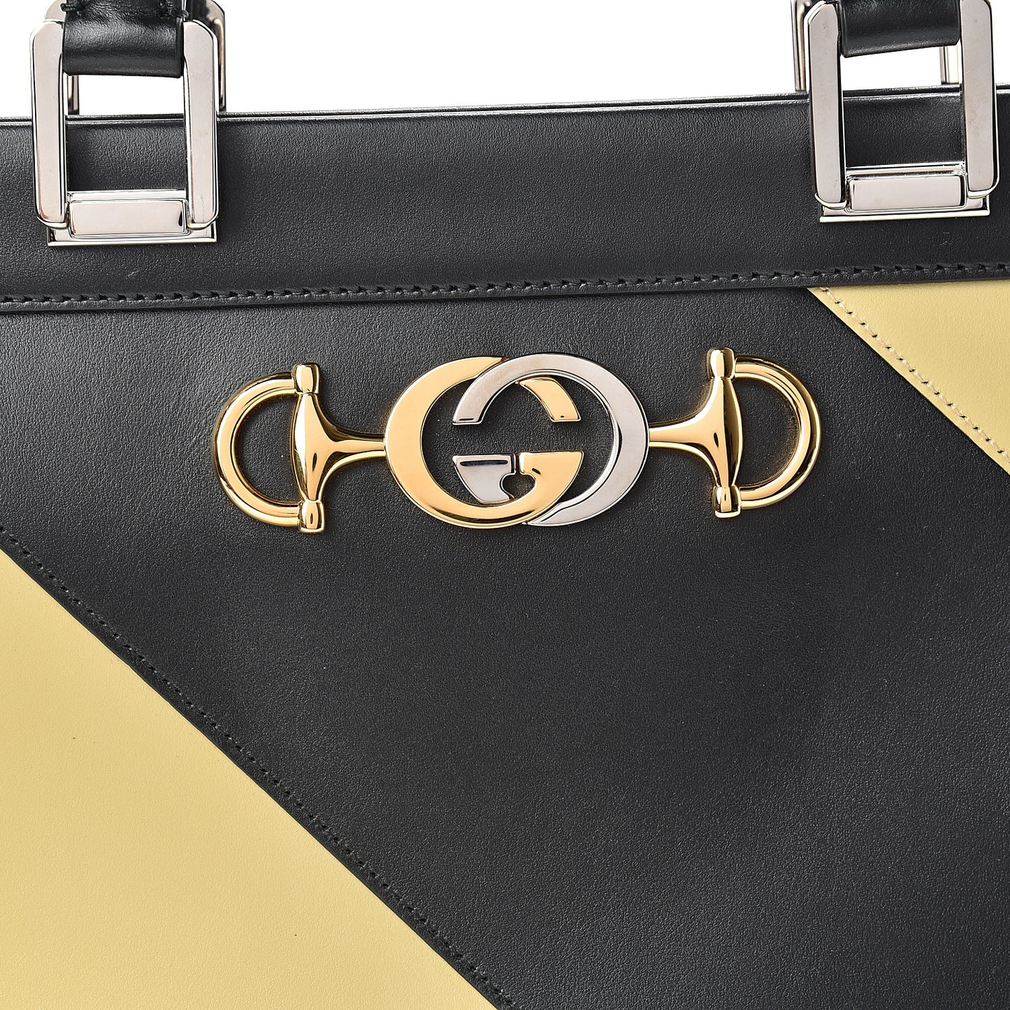 Smooth Calfskin Diagonal Striped Medium Zumi Top Handle Bag Black Beige