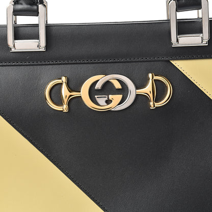 Gucci Smooth Calfskin Diagonal Striped Medium Zumi Top Handle Bag Black Beige 9 of 13