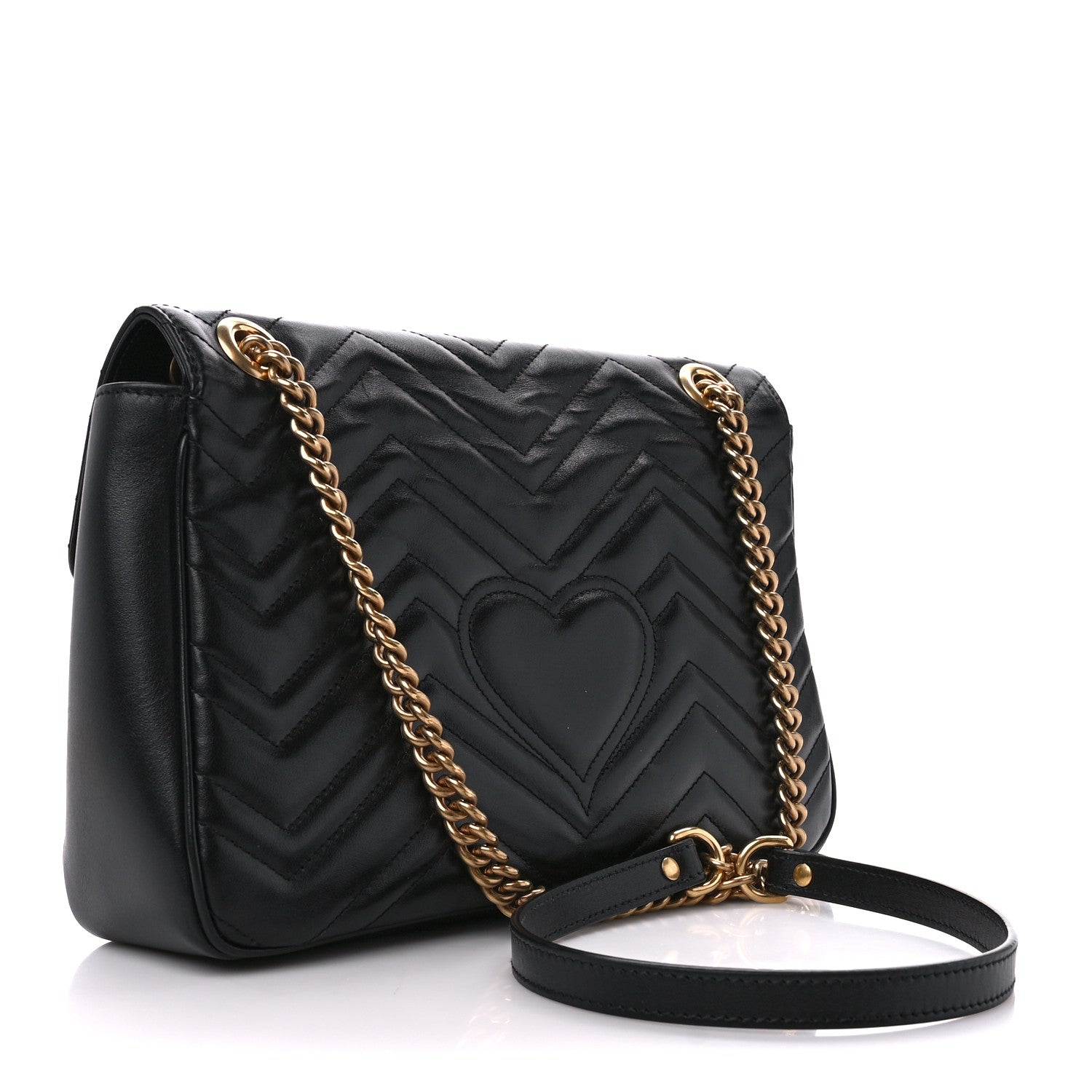 Gucci Calfskin Matelasse Medium GG Marmont Shoulder Bag Black 3 of 11