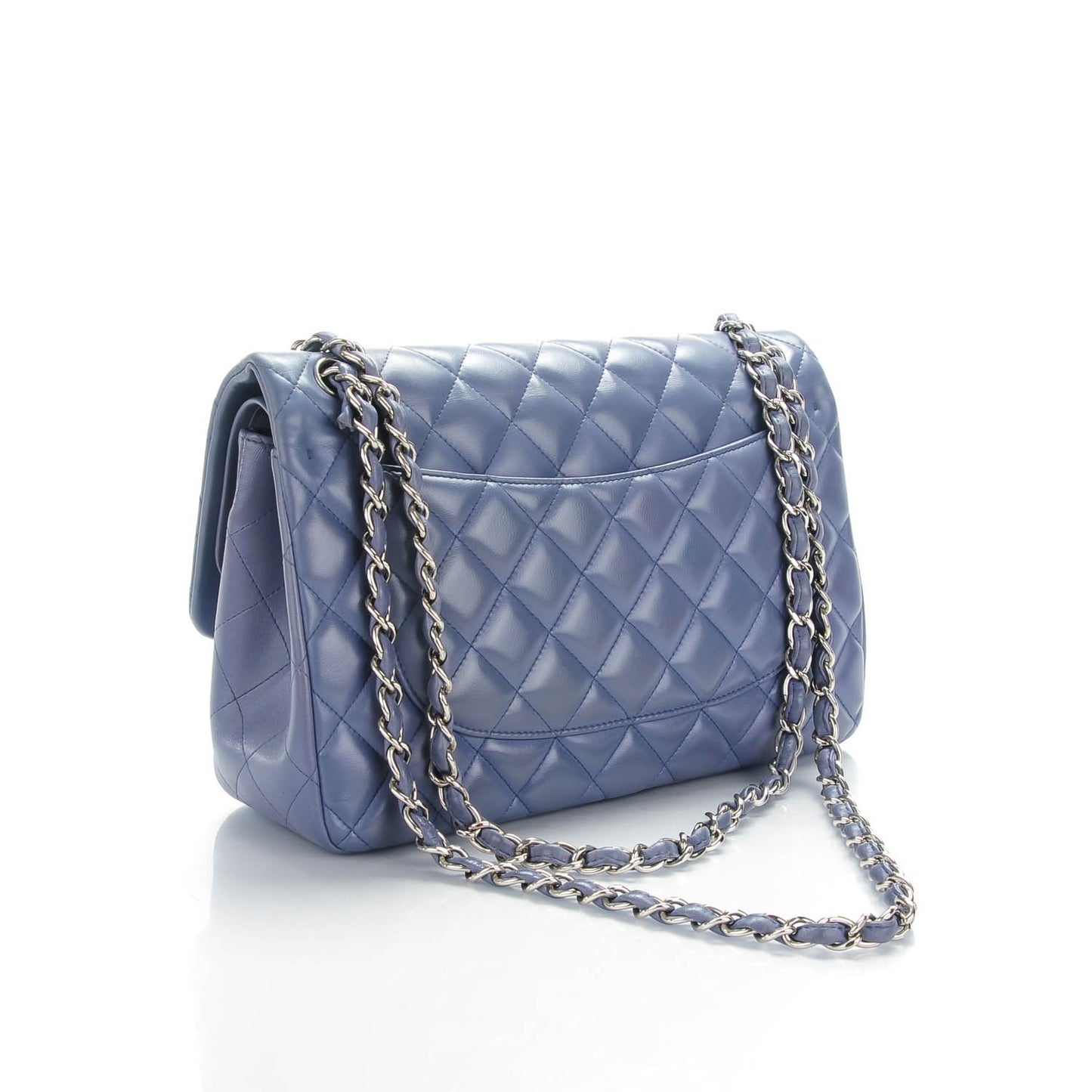 Lambskin Quilted Jumbo Double Flap Blue