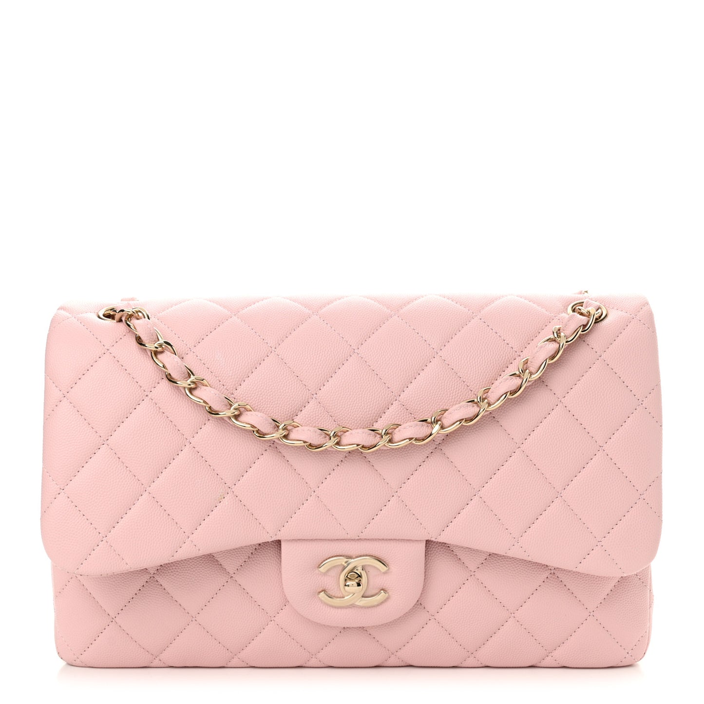 Caviar Quilted Jumbo Double Flap Light Pink