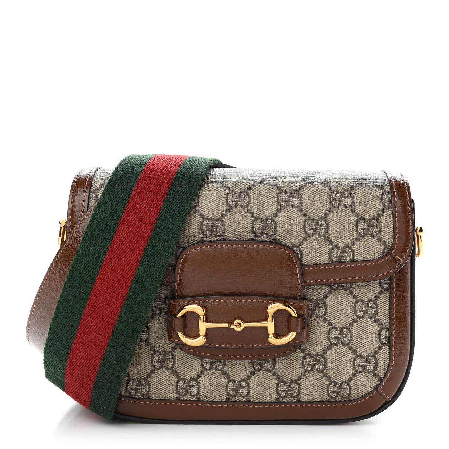 GG Supreme Monogram Web Mini Horsebit 1955 Shoulder Bag Beige Brown Sugar