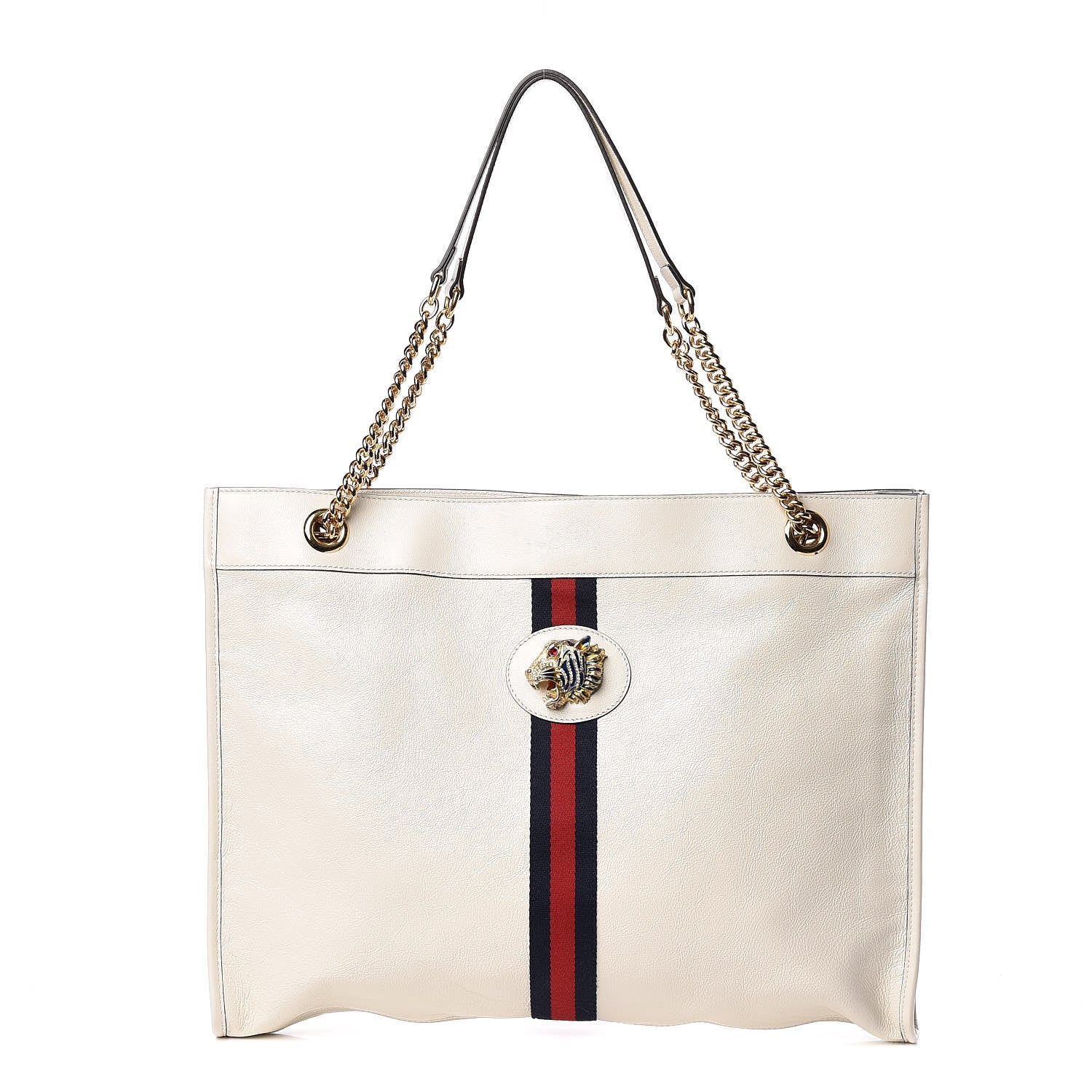 Gucci Suede Calfskin Large Rajah Chain Tote White 1 of 11