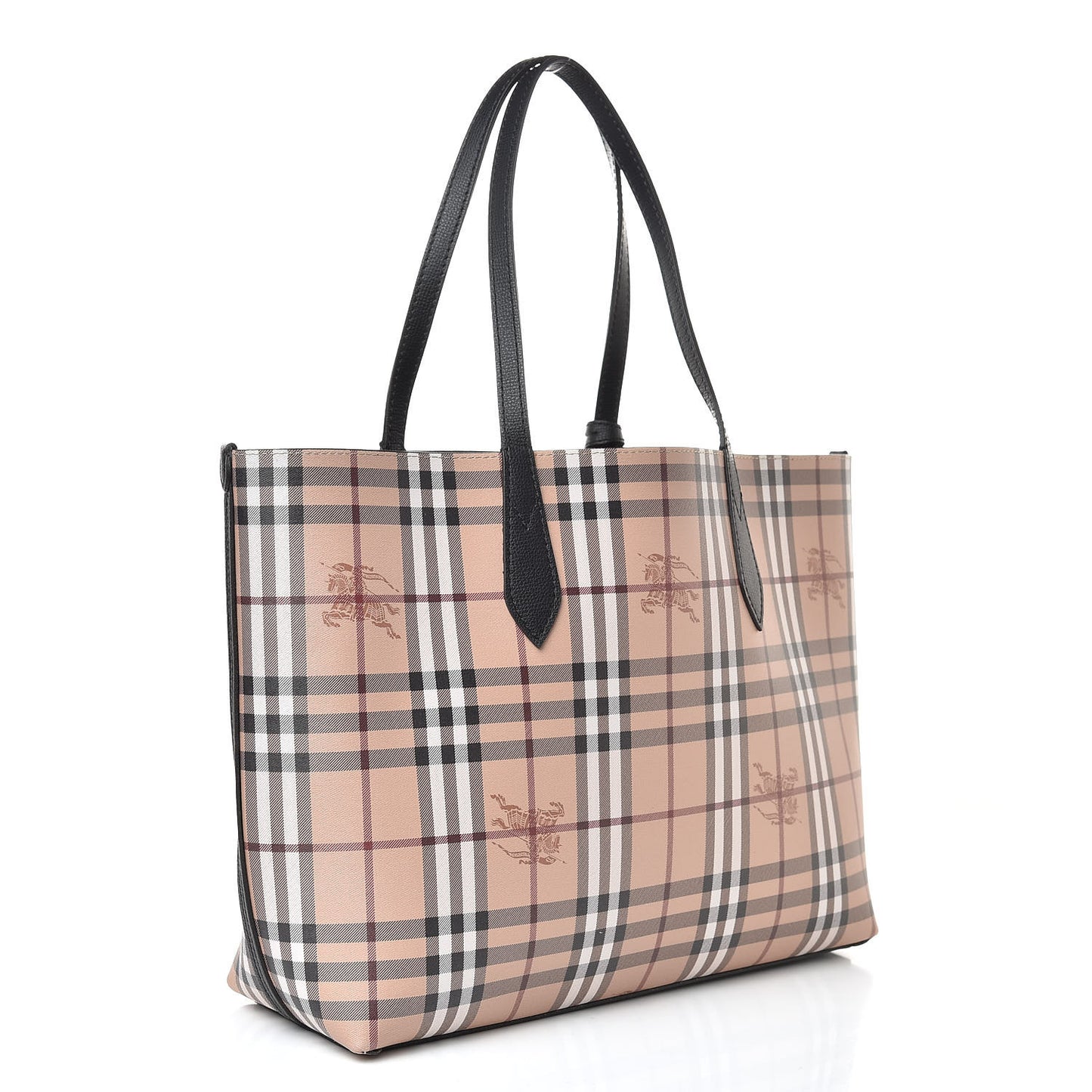 Grainy Calfskin Haymarket Check Medium Reversible Tote Black