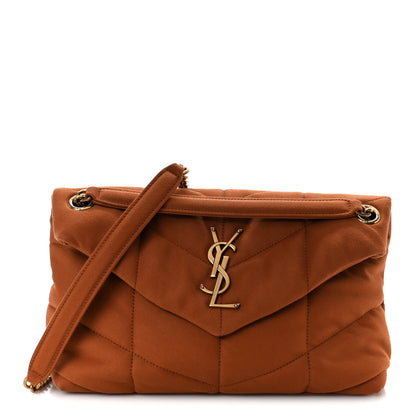 Saint Laurent Canvas Quilted Small Loulou Puffer Monogram Chain Satchel Hot Rust 1 of 10