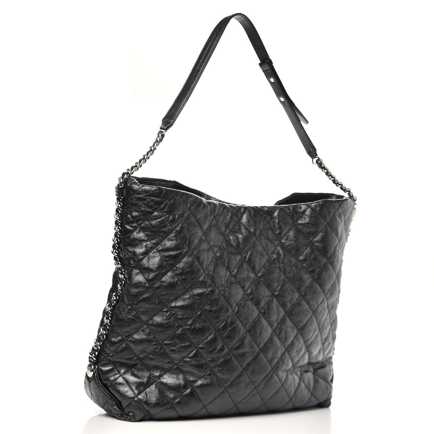 Metallic Crackled Calfskin Quilted Large Big Bang Hobo Black