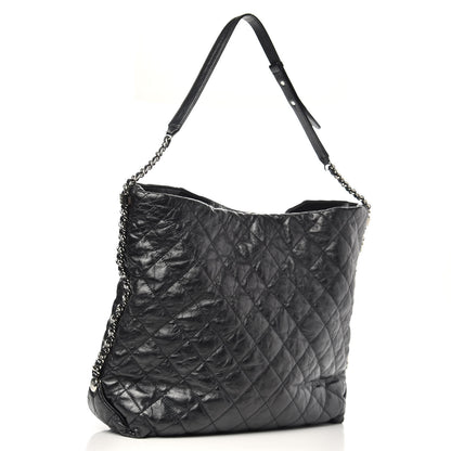 Chanel Metallic Crackled Calfskin Quilted Large Big Bang Hobo Black 3 of 10