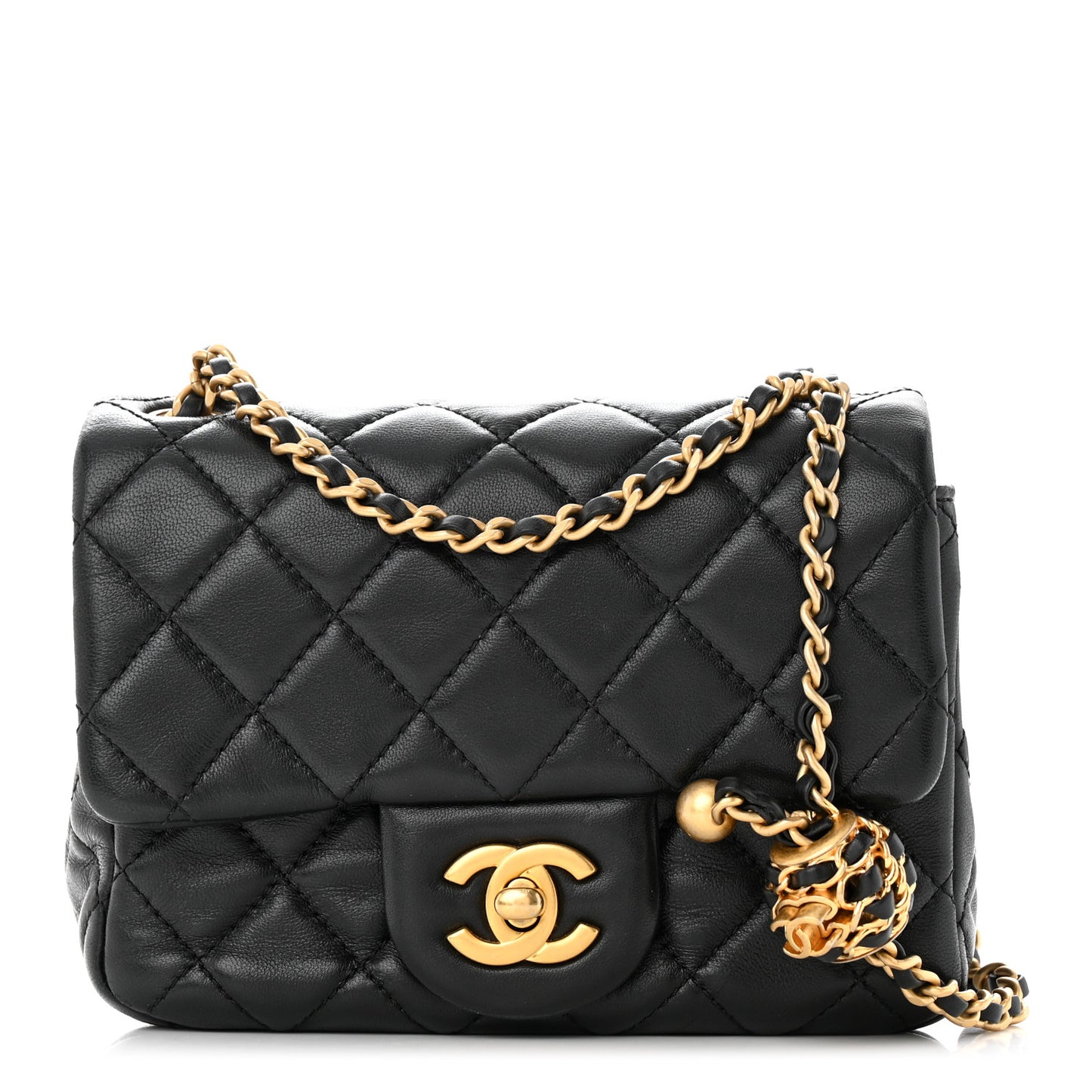 Lambskin Quilted Mini Pearl Crush Flap Black