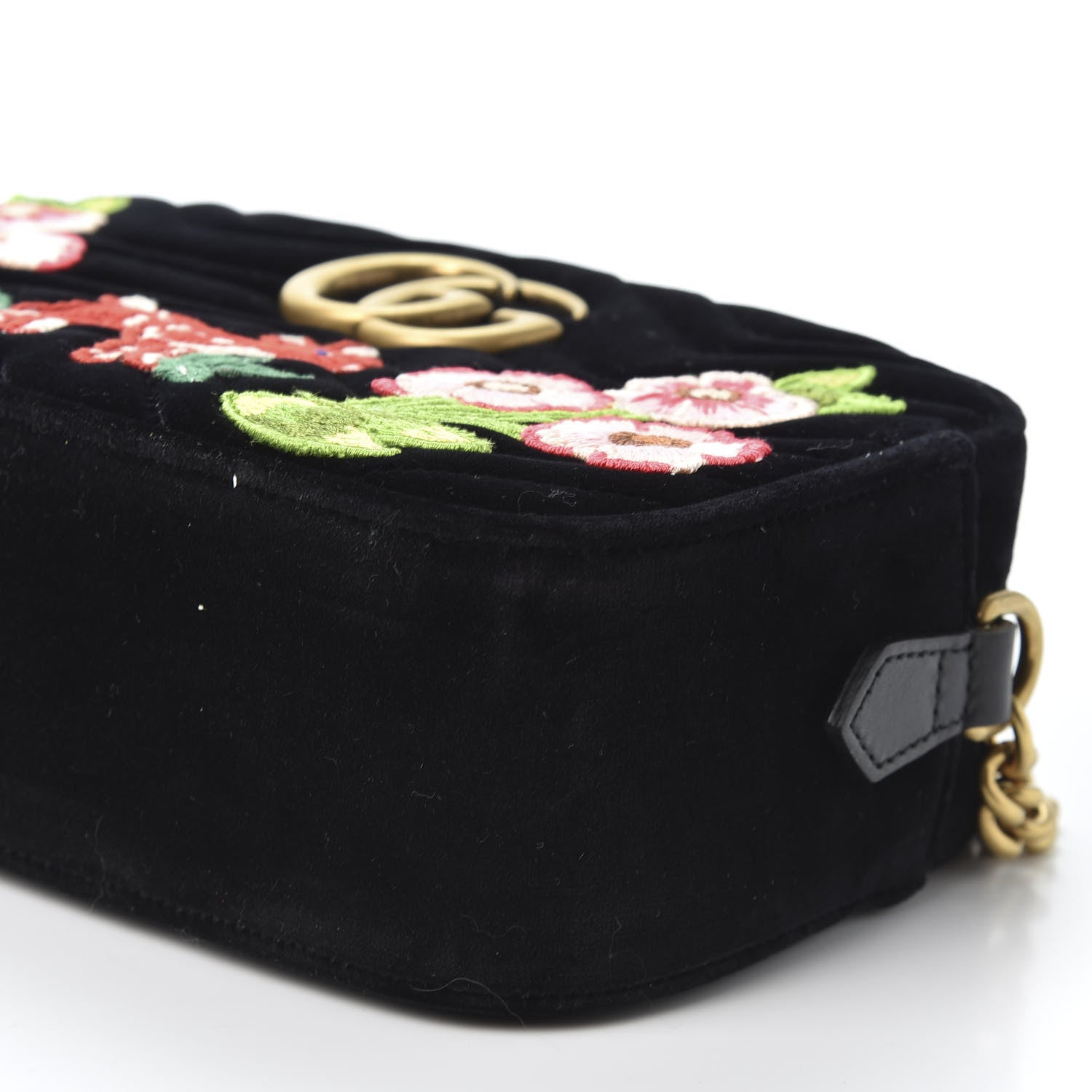 Gucci Velvet Matelasse Deer Embroidered Small GG Marmont Chain Shoulder Bag Black 6 of 9