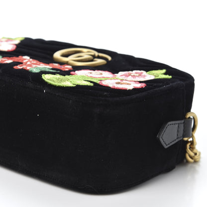 Gucci Velvet Matelasse Deer Embroidered Small GG Marmont Chain Shoulder Bag Black 6 of 9
