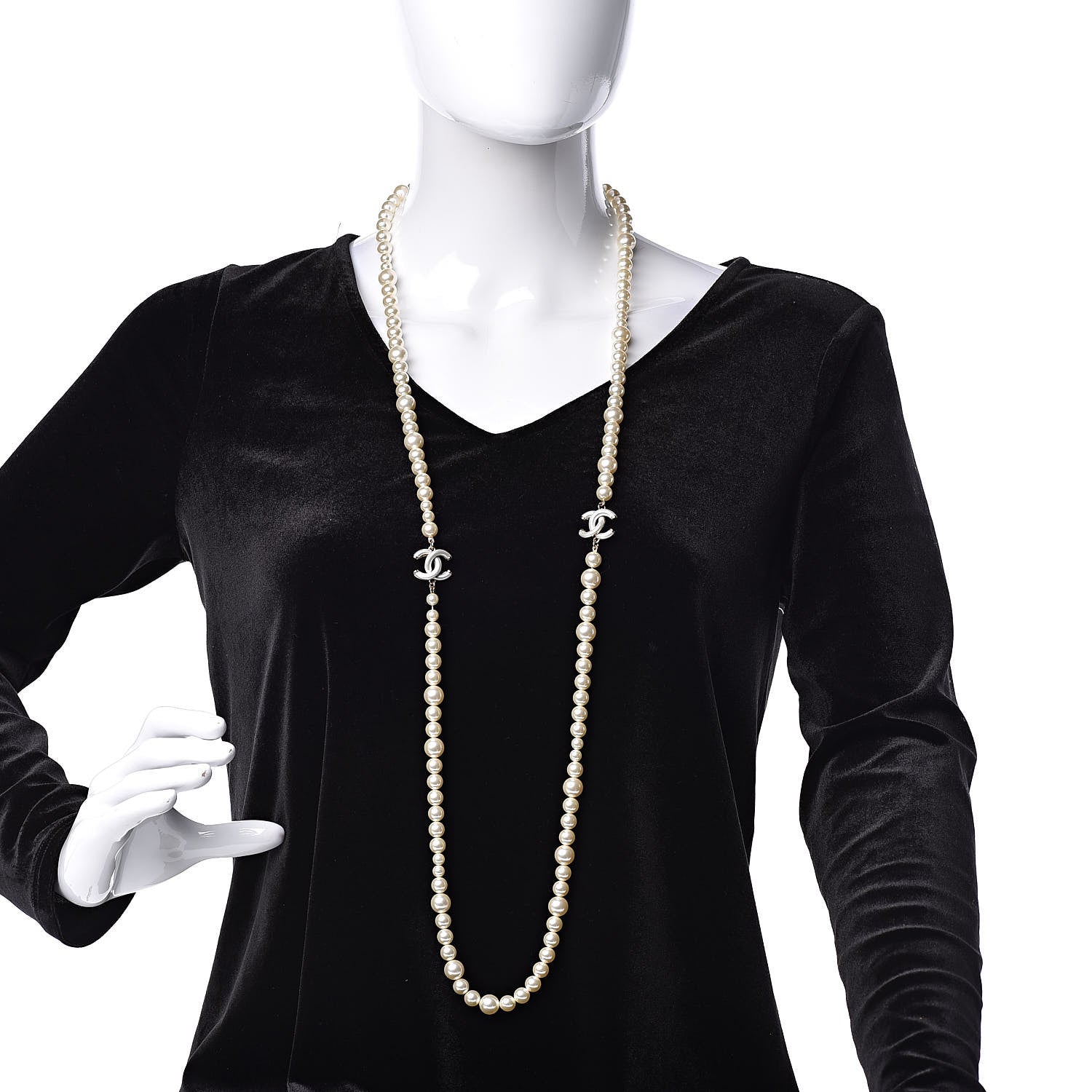Chanel Graduated Pearl CC Long Necklace Gold 2 of 5