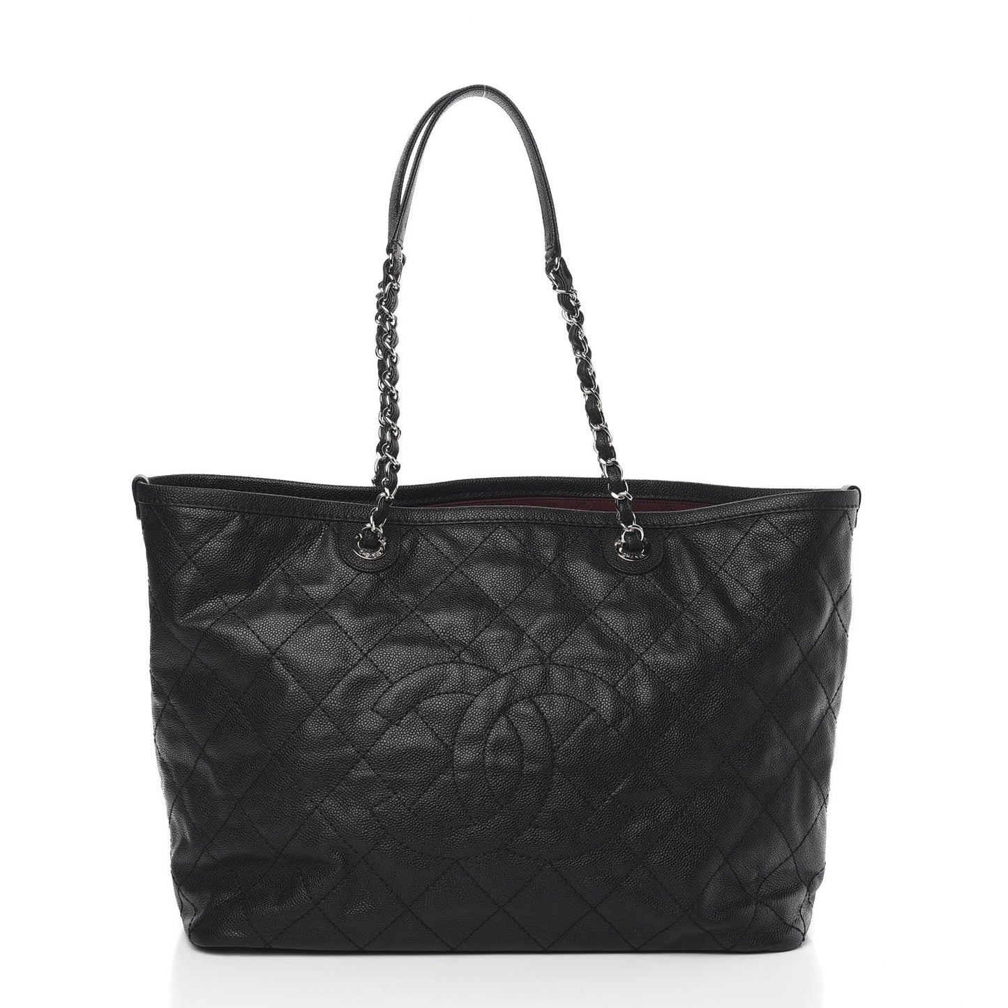 Grained Calfskin Quilted Large Daily Tote Black