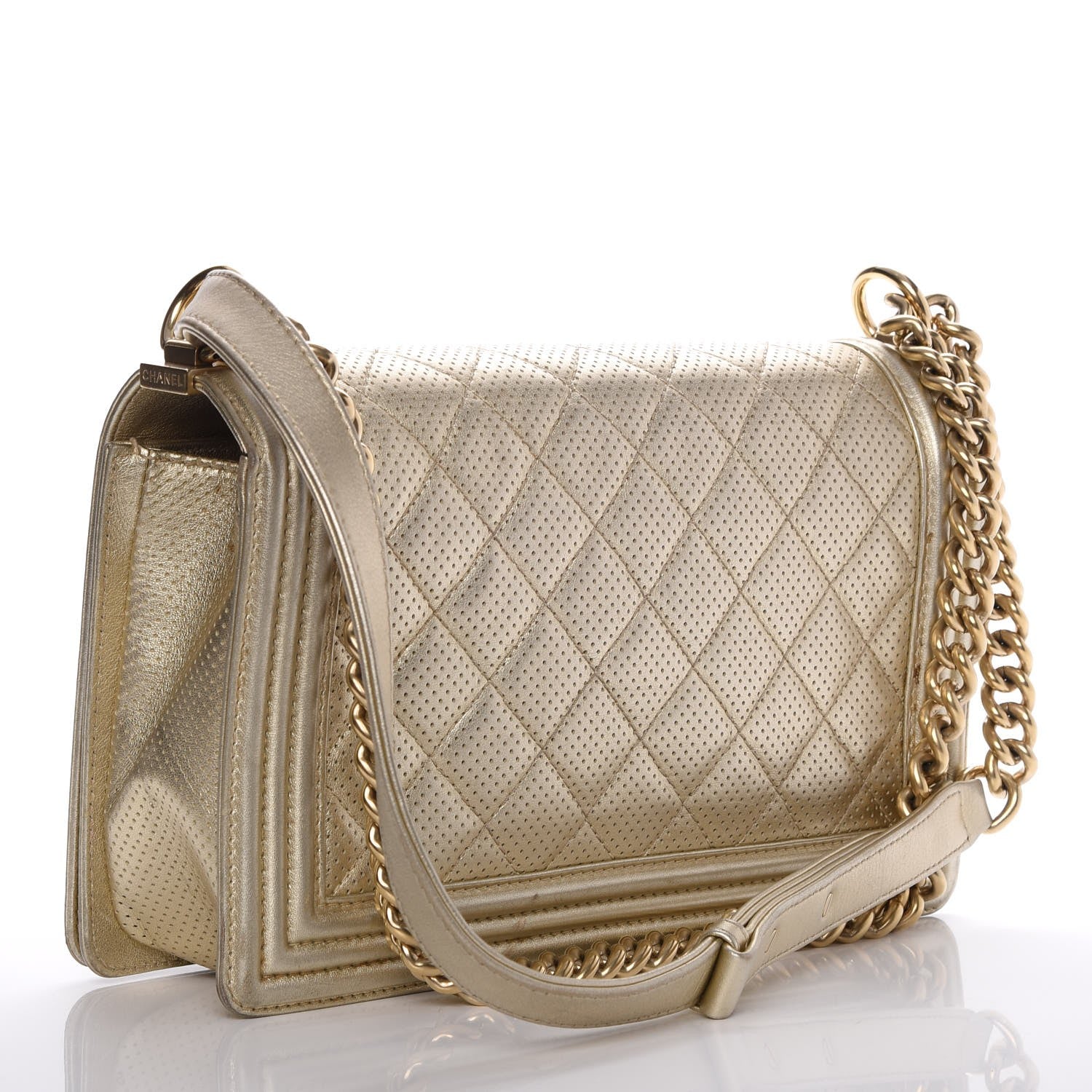 Chanel Lambskin Perforated Quilted New Medium Boy Flap Gold 3 of 22