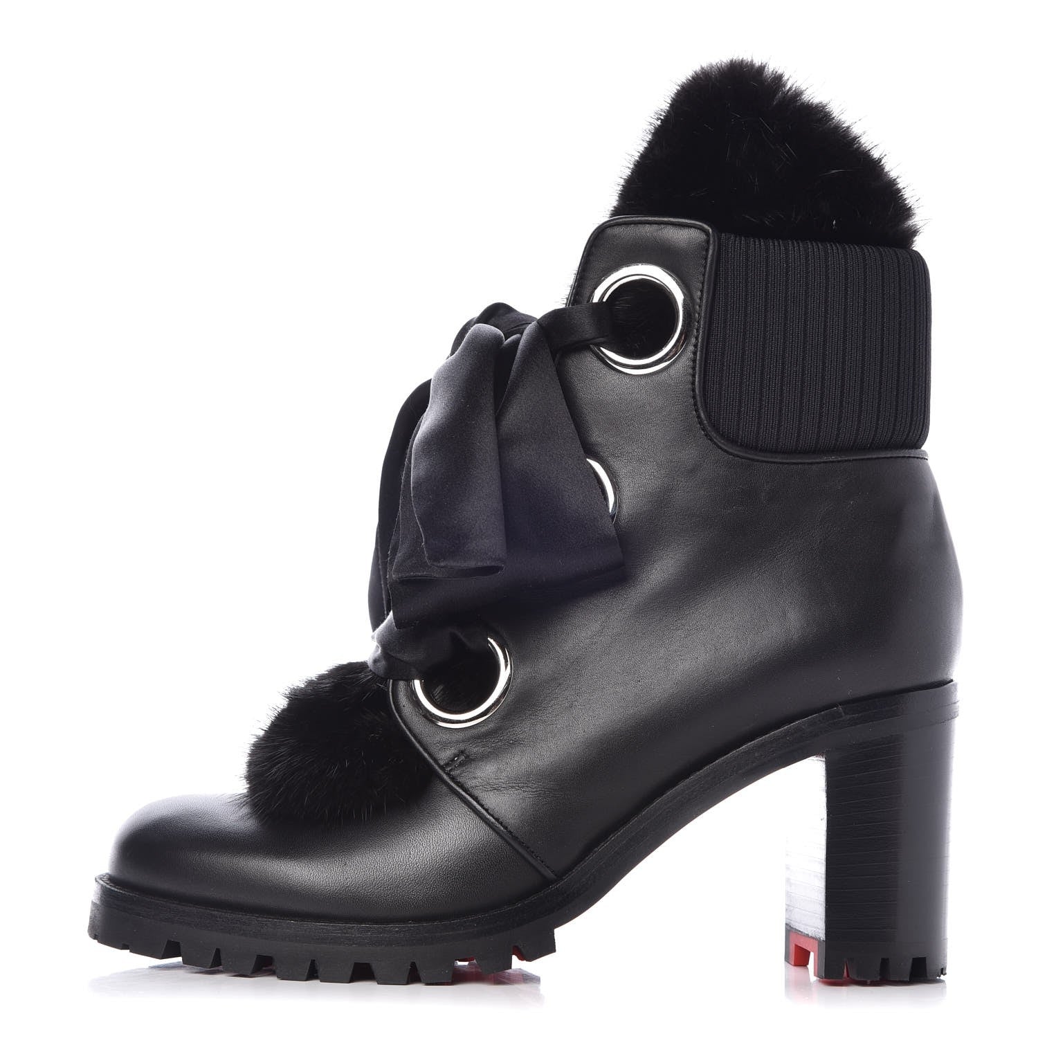 Christian Louboutin Calfskin Mink Jenny From the Alps 70 Ankle Boots 36.5 Black 1 of 13