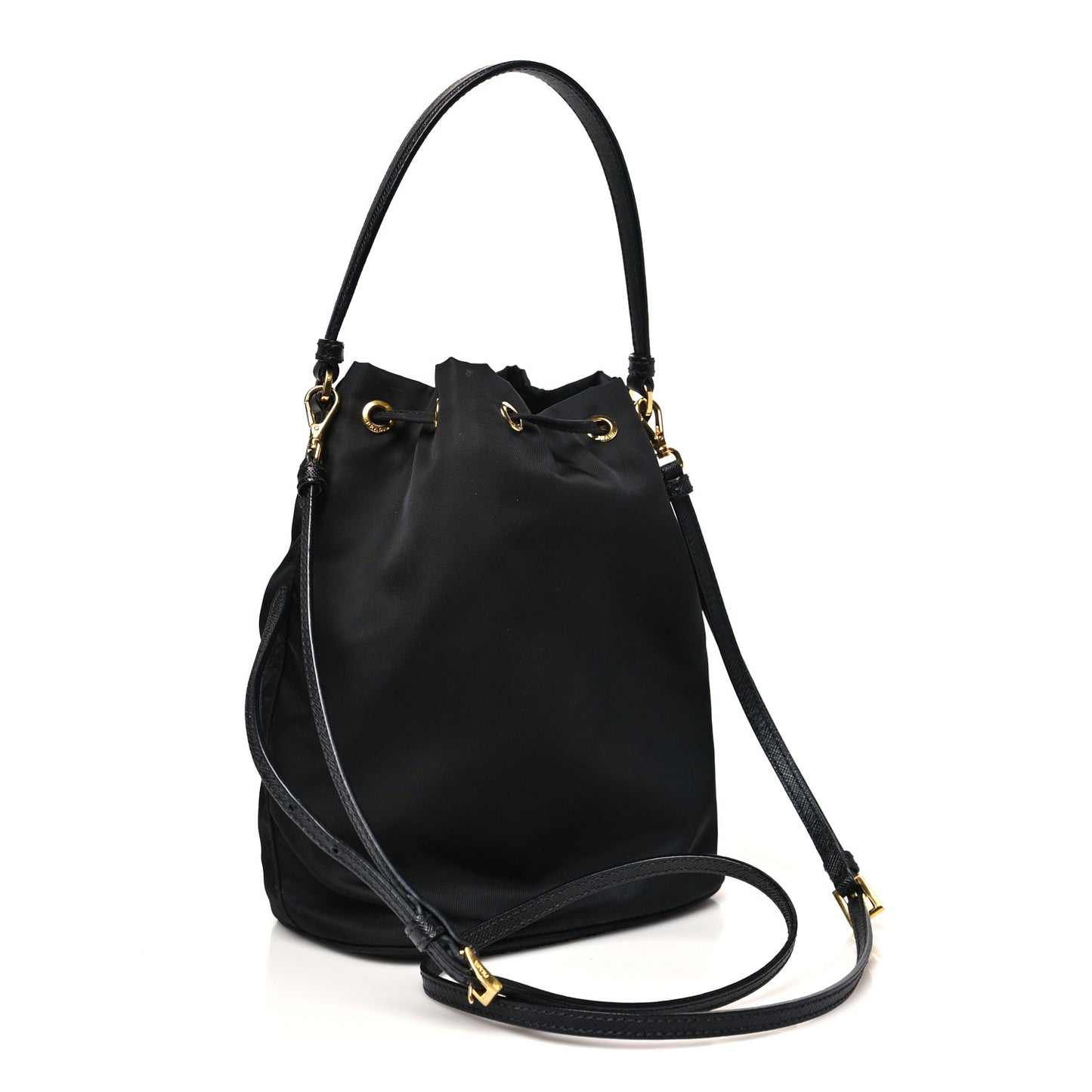 Saffiano Tessuto Nylon Mini Bucket Crossbody Bag Black