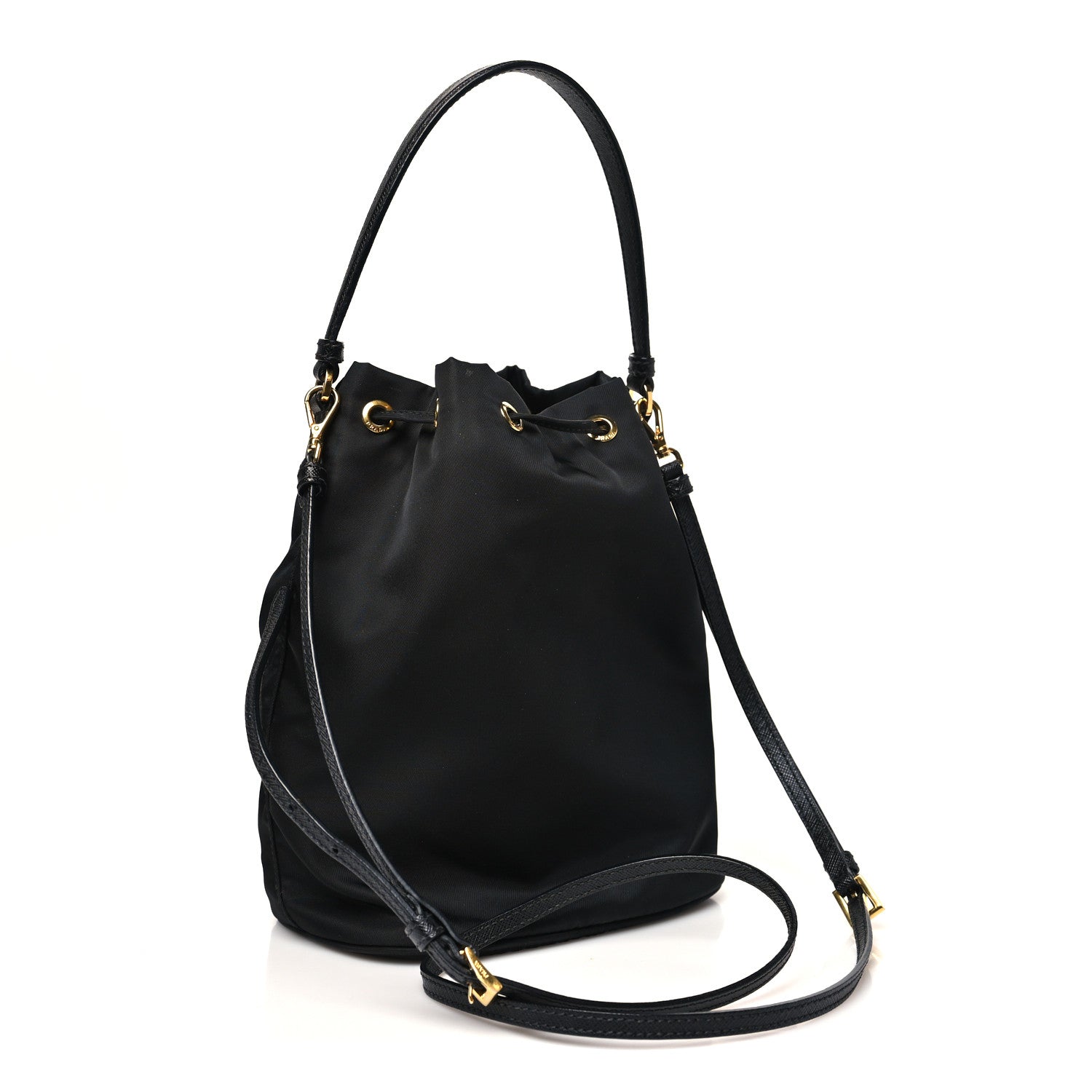 Prada Saffiano Tessuto Nylon Mini Bucket Crossbody Bag Black 3 of 10