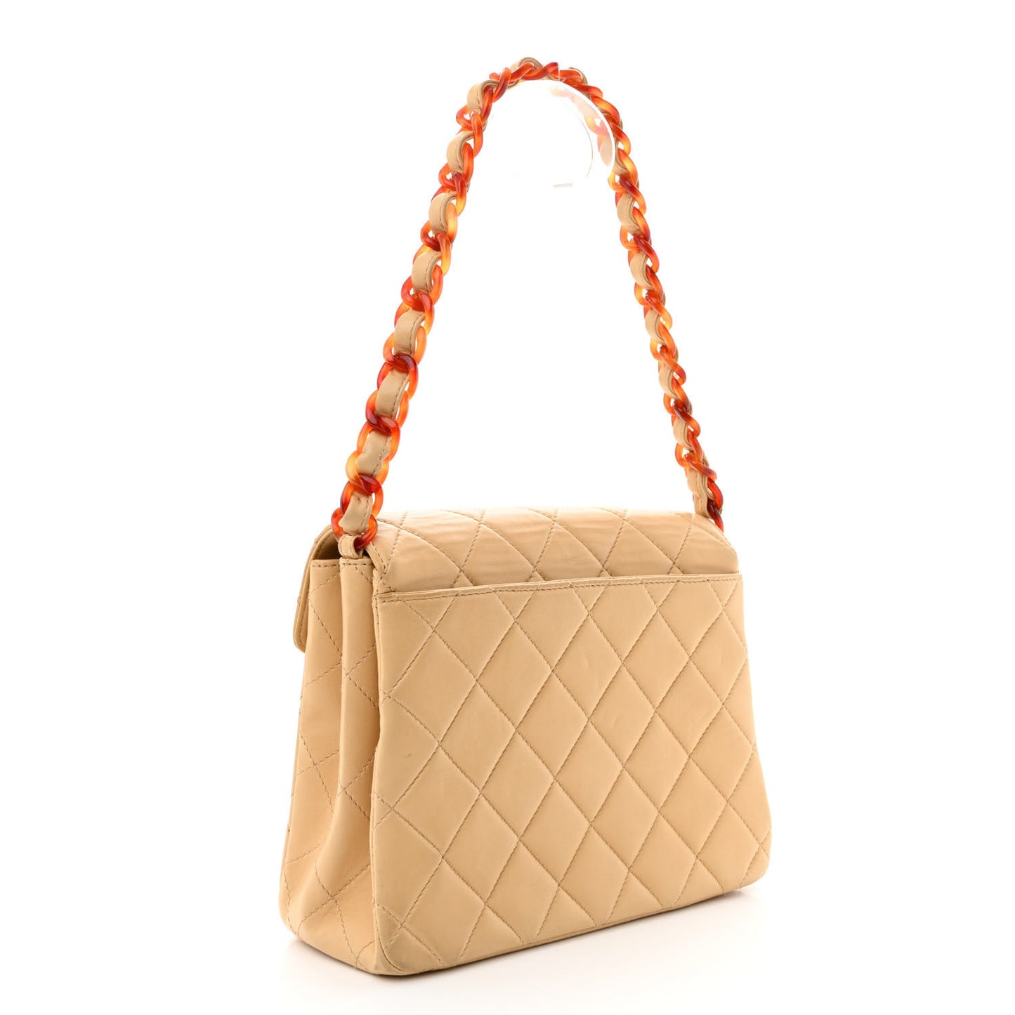 Lambskin Quilted Small Single Flap Beige