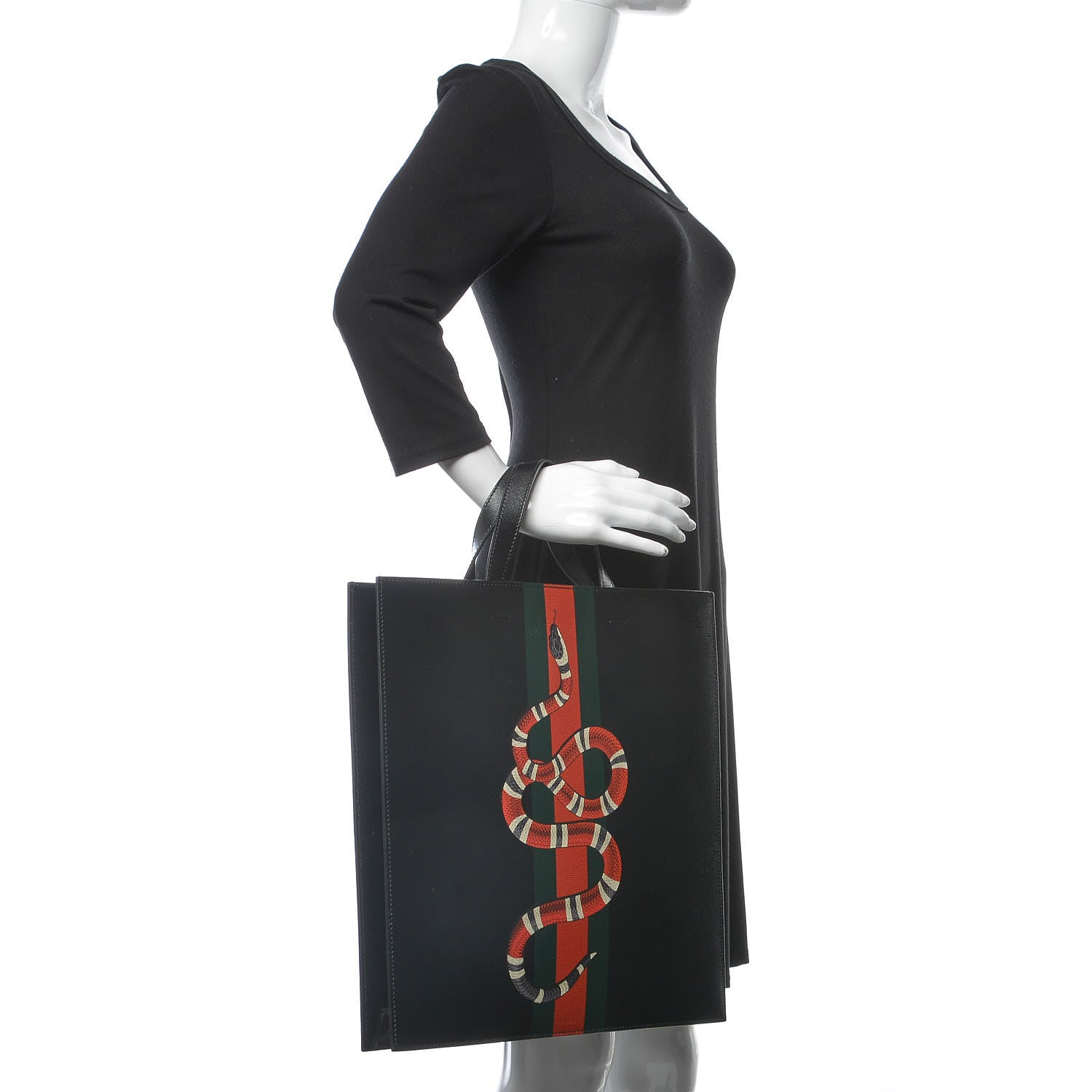 Gucci Calfskin Kingsnake Print Vertical Tote Black 3 of 9