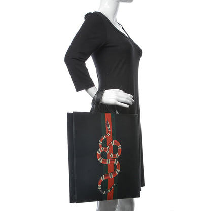 Gucci Calfskin Kingsnake Print Vertical Tote Black 3 of 9