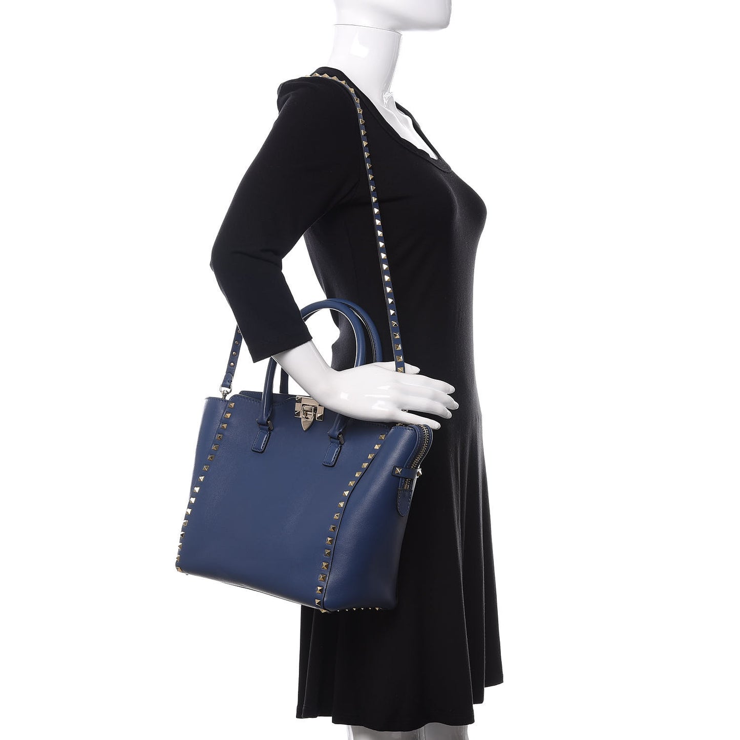 Vitello Rockstud Double Handle Tote Indigo
