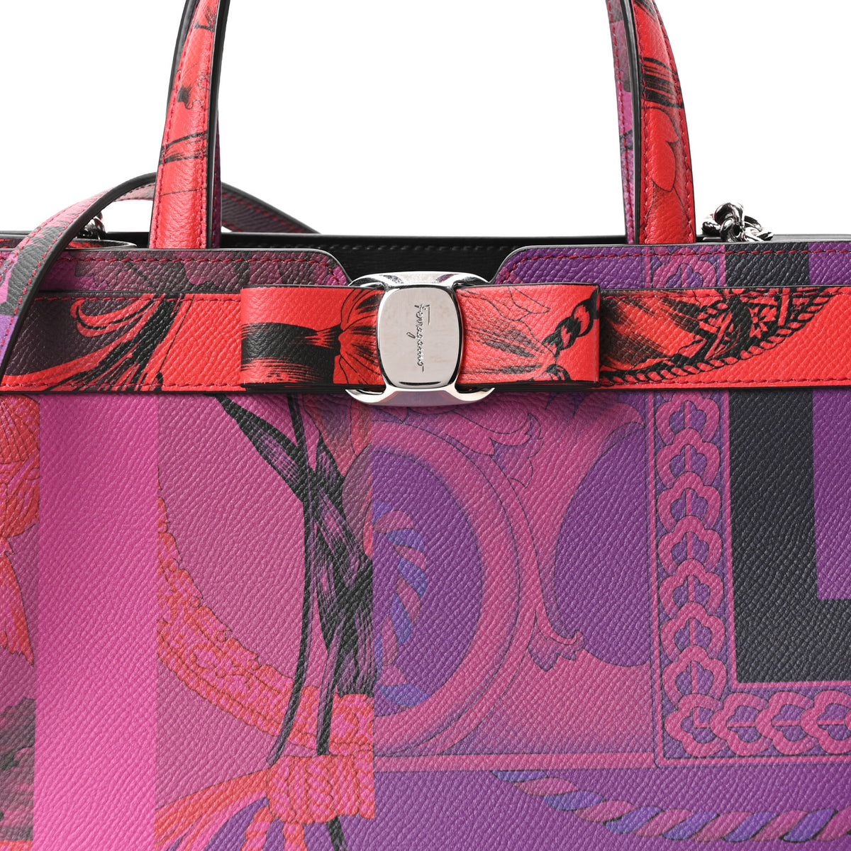 Salvatore Ferragamo Printed Calfskin Vara Bow Top Handle Tote Multicolor 7 of 9