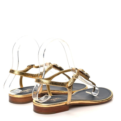 Chanel Metallic Calfskin Enamel Camellia Thong Sandals 36.5 Gold 4 of 7