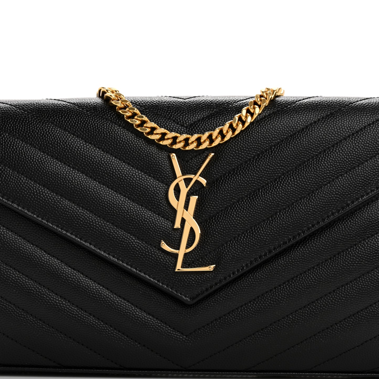 Grain De Poudre Matelasse Chevron Monogram Chain Wallet Black