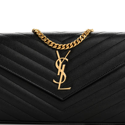 Saint Laurent Grain De Poudre Matelasse Chevron Monogram Chain Wallet Black 7 of 9