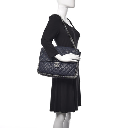 Chanel Washed Lambskin Quilted Chain Around Maxi Flap Dark Navy Blue 2 of 11