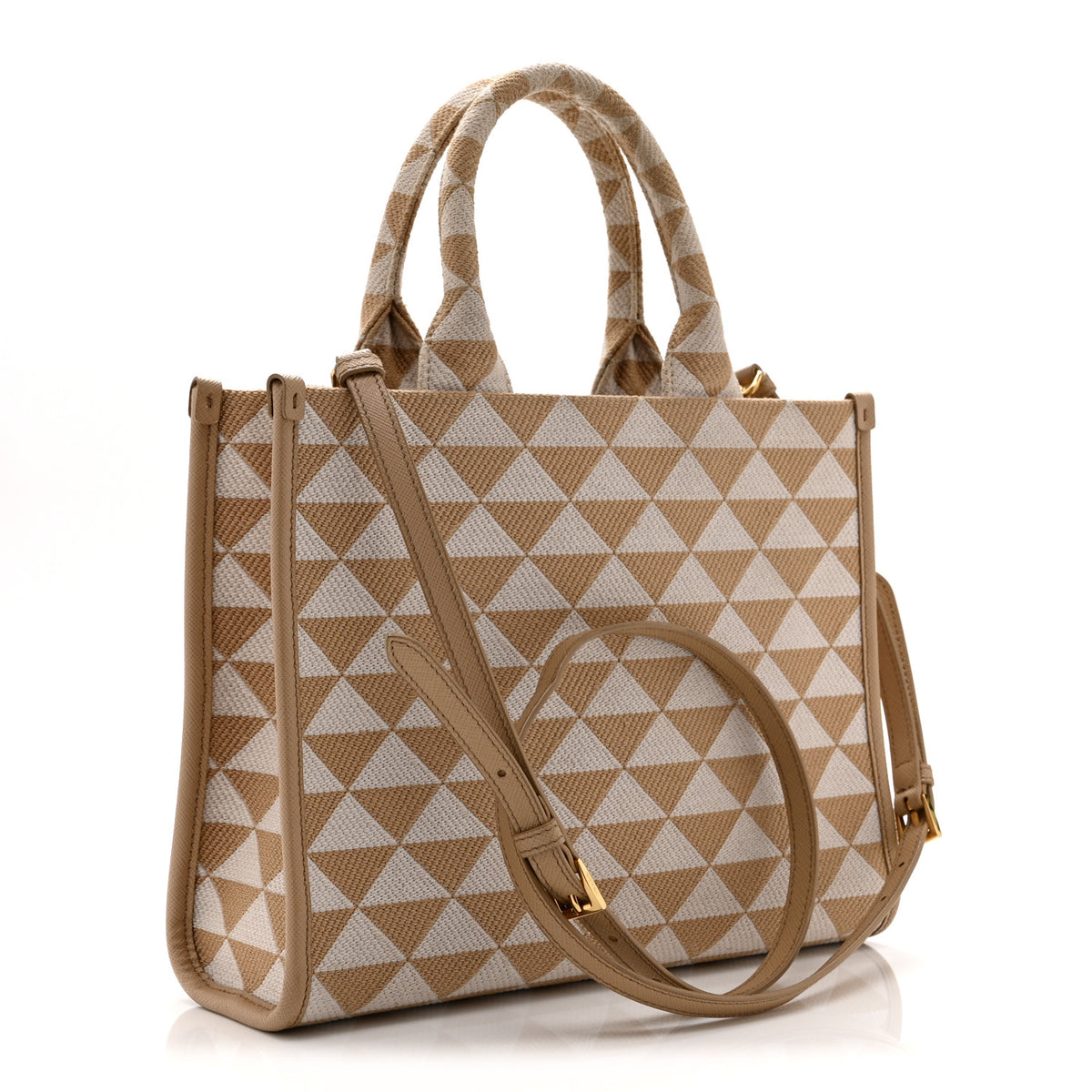 Jacquard Saffiano Triangolo Symbole Embroidered Small Tote Corda Talco