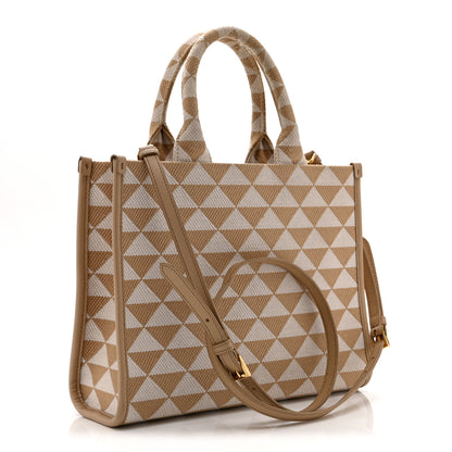 Prada Jacquard Saffiano Triangolo Symbole Embroidered Small Tote Corda Talco 3 of 11