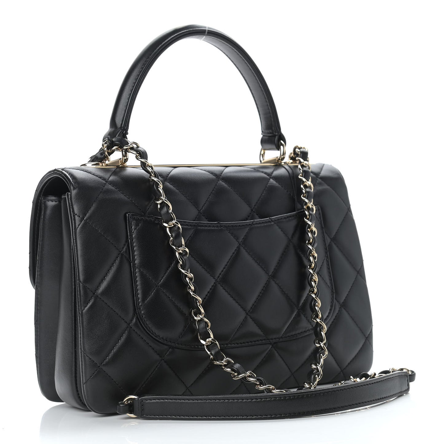 Lambskin Quilted Small Trendy CC Dual Handle Flap Bag Black