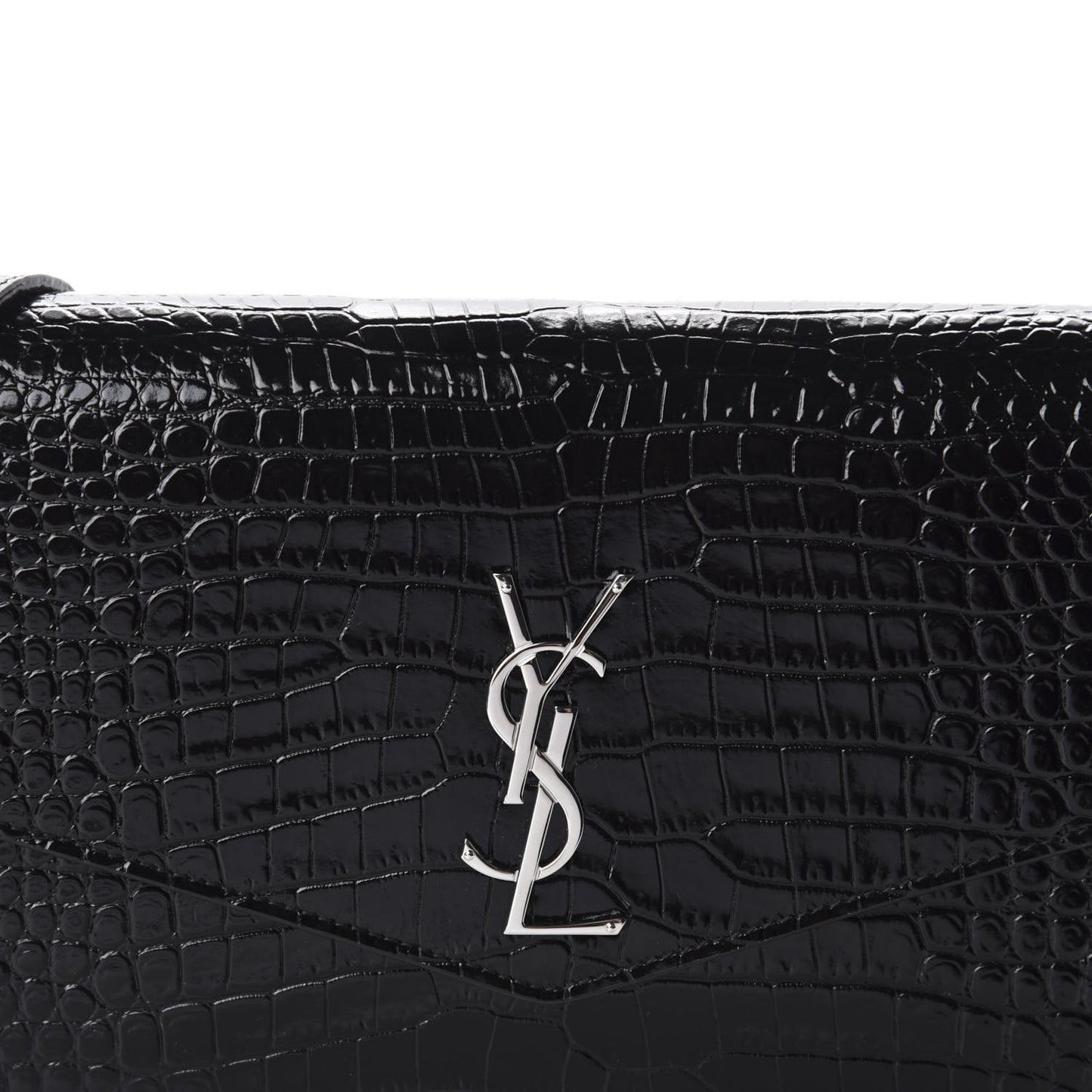 Calfskin Crocodile Embossed Monogram Mini Uptown Crossbody Black