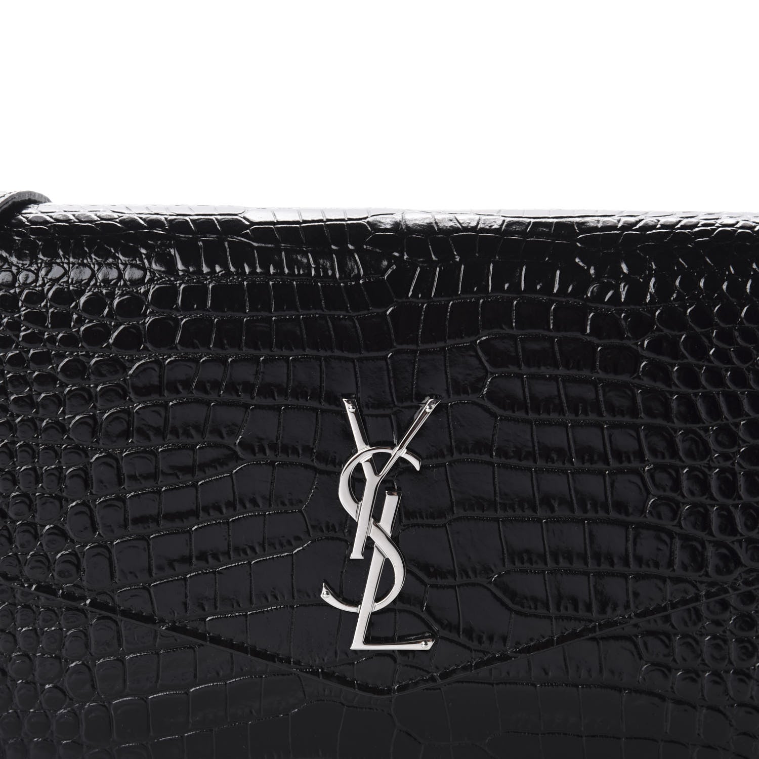 Saint Laurent Calfskin Crocodile Embossed Monogram Mini Uptown Crossbody Black 9 of 10