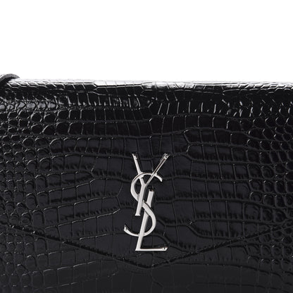 Saint Laurent Calfskin Crocodile Embossed Monogram Mini Uptown Crossbody Black 9 of 10