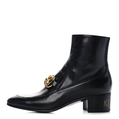 Gucci Goatskin Kitten Chain Horsebit Ankle Boots 40 Black 1 of 10