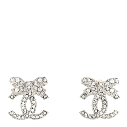 Chanel Crystal CC Bow Dangle Earrings Silver 1 of 4