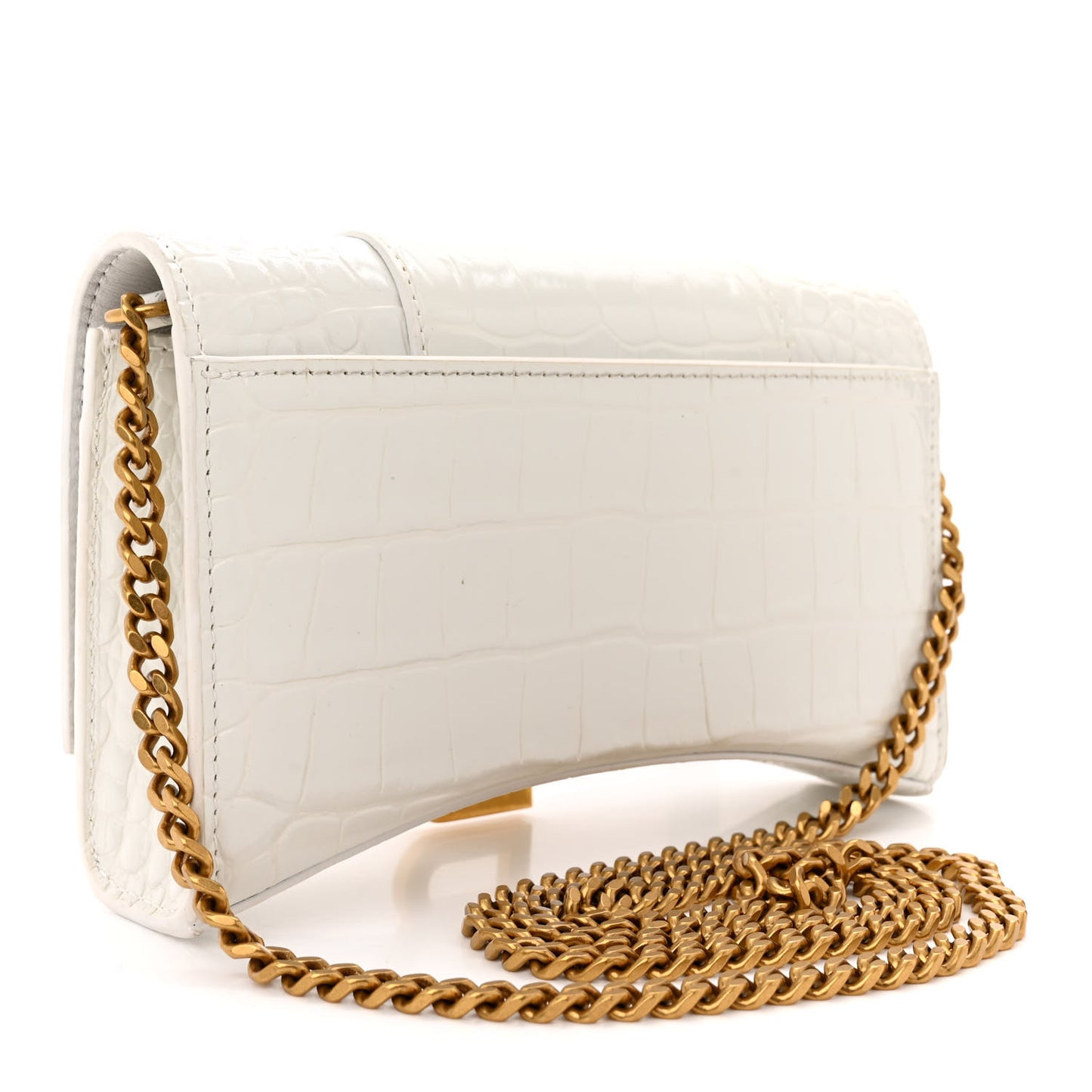 Shiny Calfskin Crocodile Embossed Hourglass Chain Bag Cream