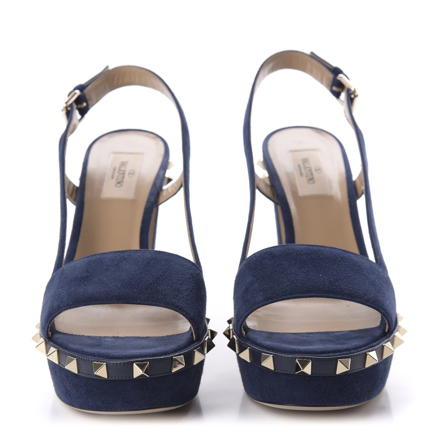 Valentino Garavani Suede Rockstud Slingback 75/105mm Platform Sandals 39 Marine 2 of 11