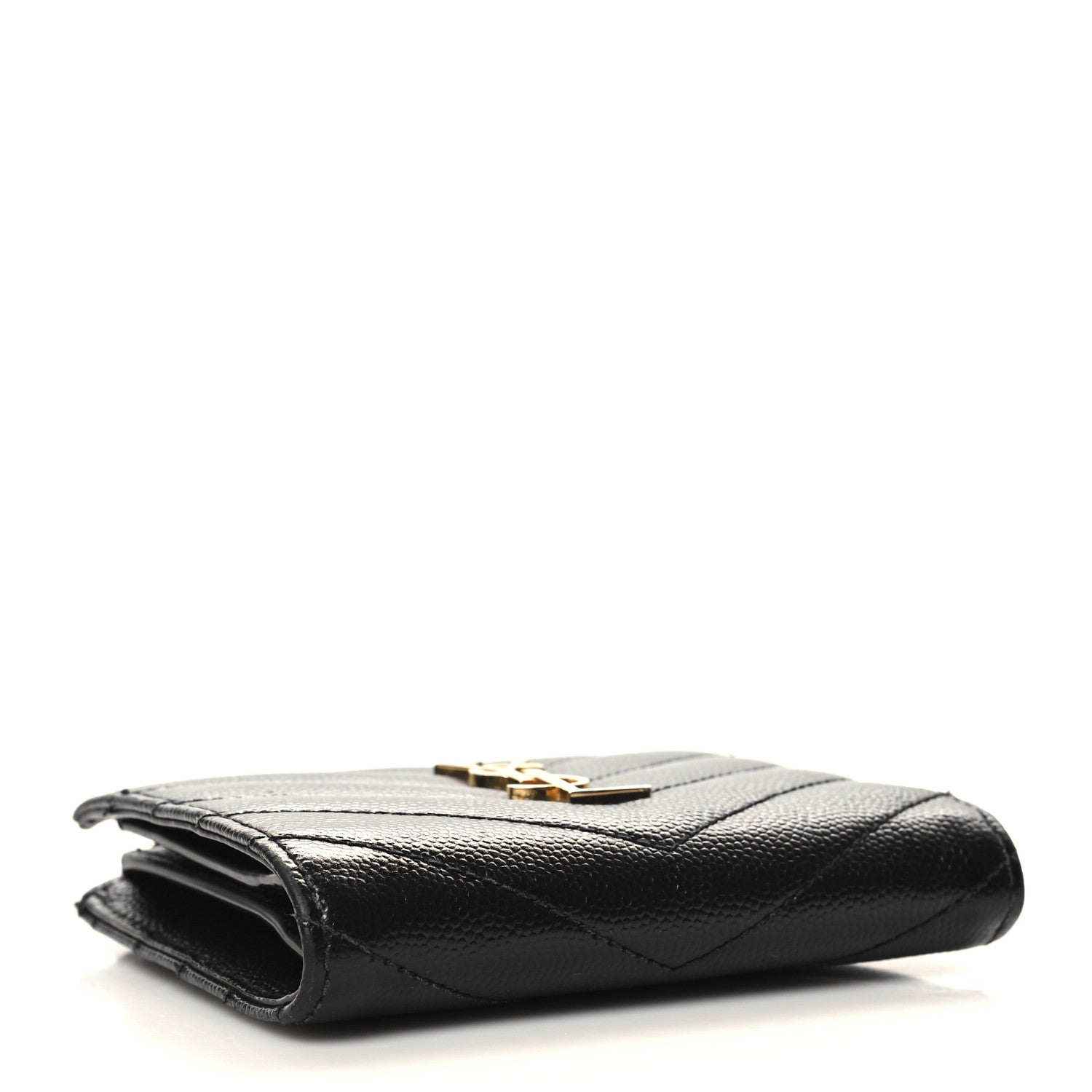 Saint Laurent Grain De Poudre Matelasse Chevron Monogram Zipped Card Case Black 4 of 9