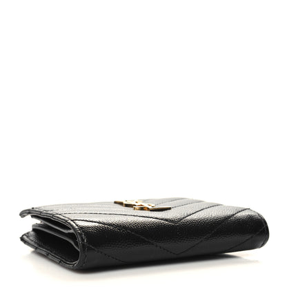 Saint Laurent Grain De Poudre Matelasse Chevron Monogram Zipped Card Case Black 4 of 9
