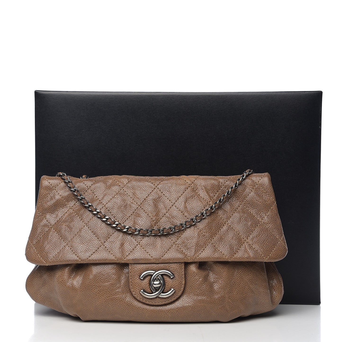 Caviar Quilted Medium Elastic Flap Brown