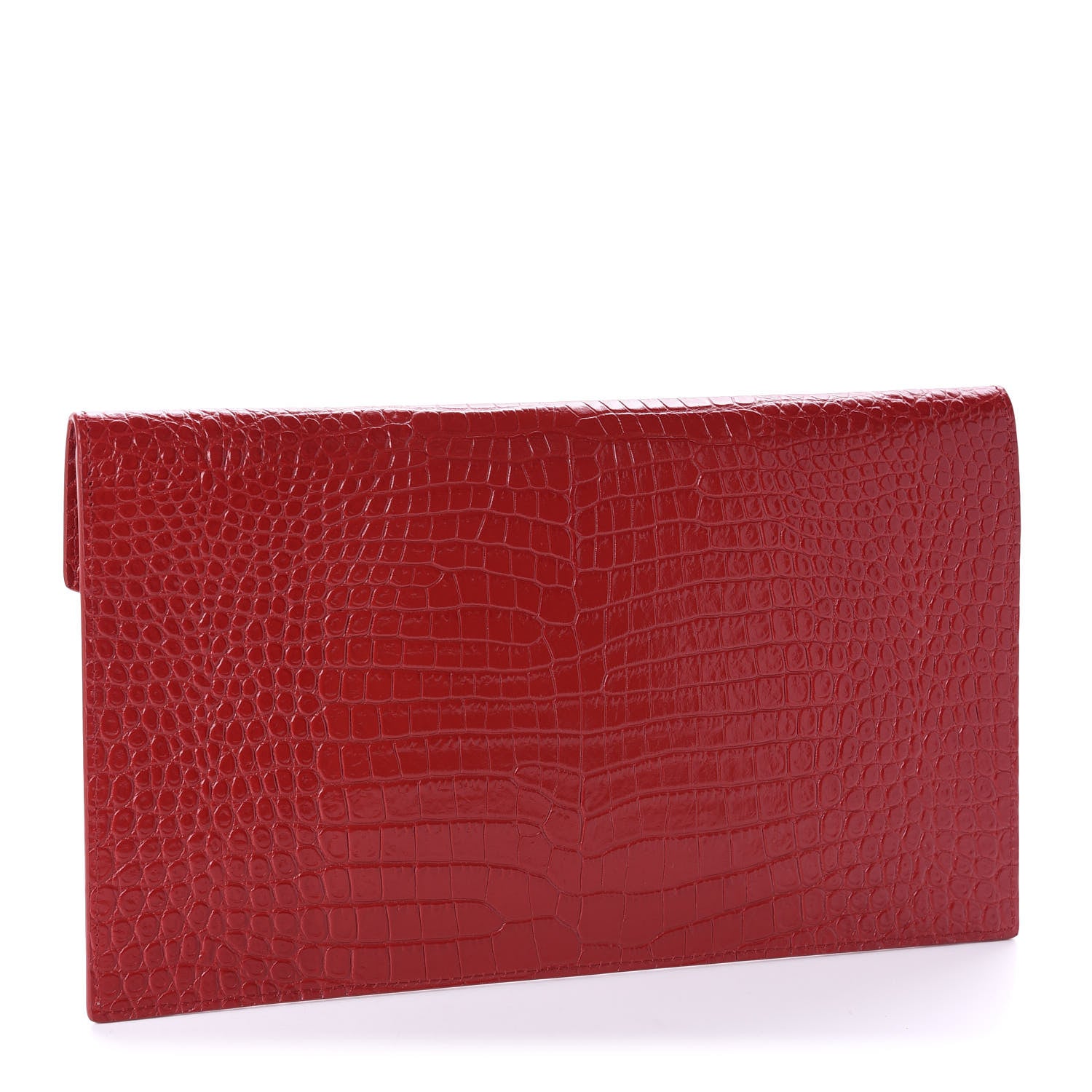 Saint Laurent Calfskin Crocodile Embossed Uptown Monogram Clutch Rouge Eros 3 of 9