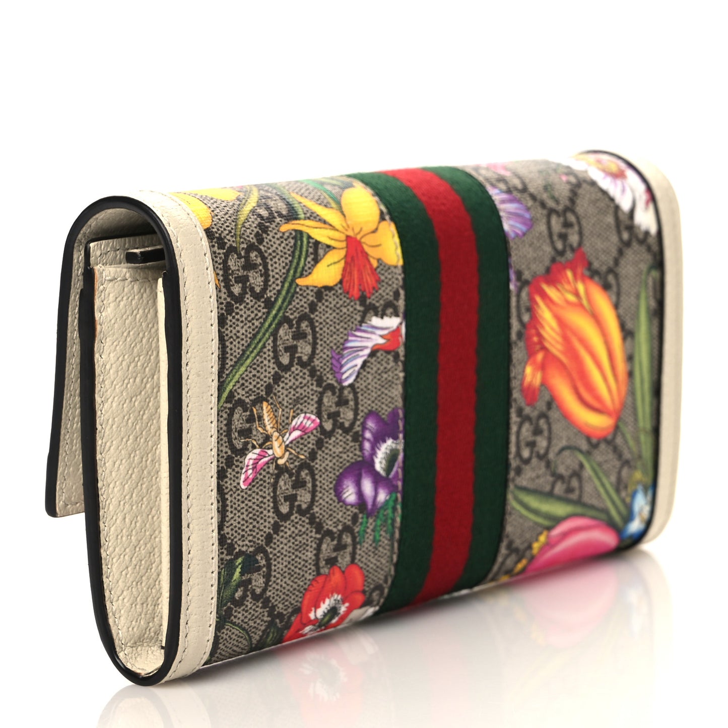GG Supreme Monogram Flora Web Ophidia Continental Wallet White