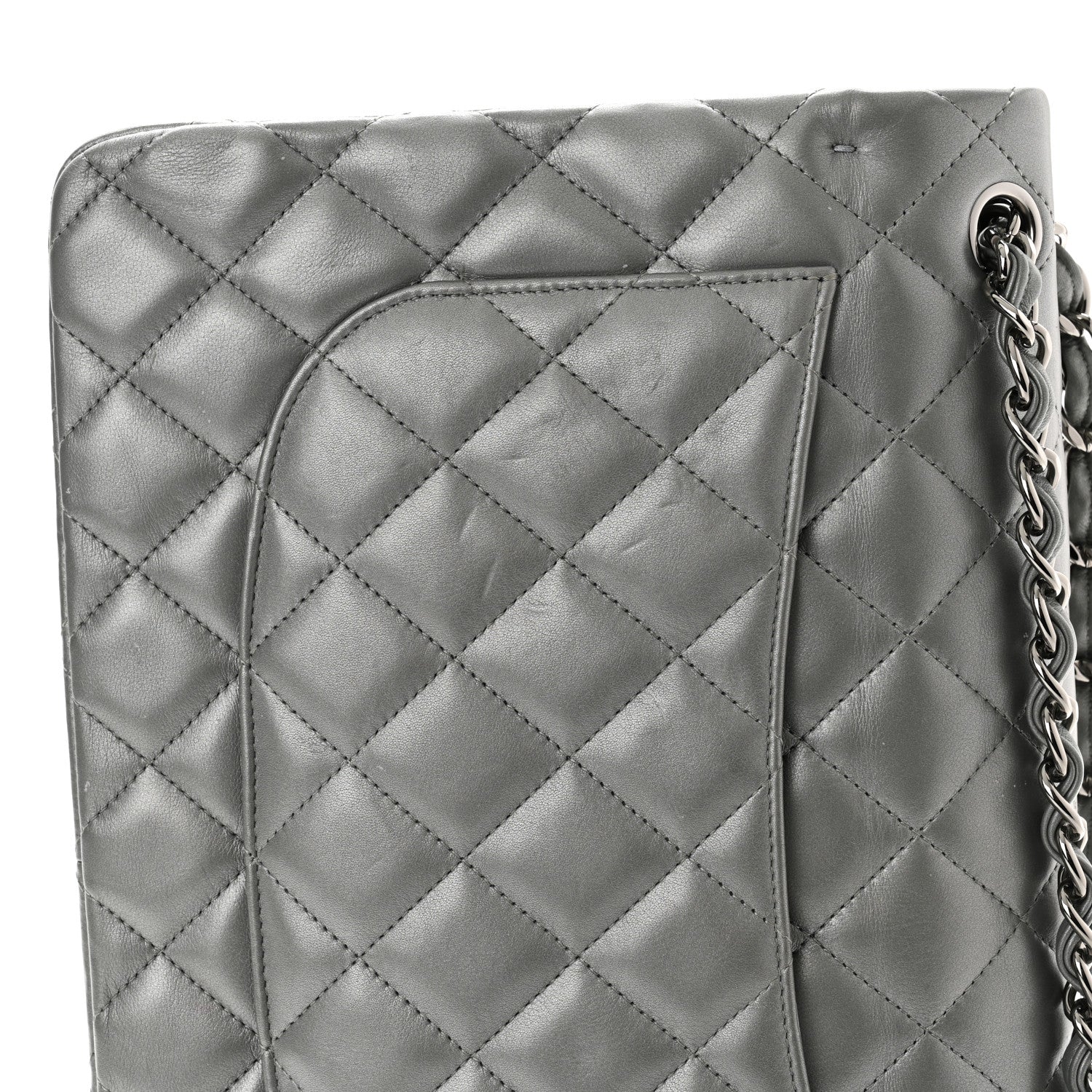Chanel Metallic Calfskin Quilted Jumbo Double Flap Silver 13 of 14