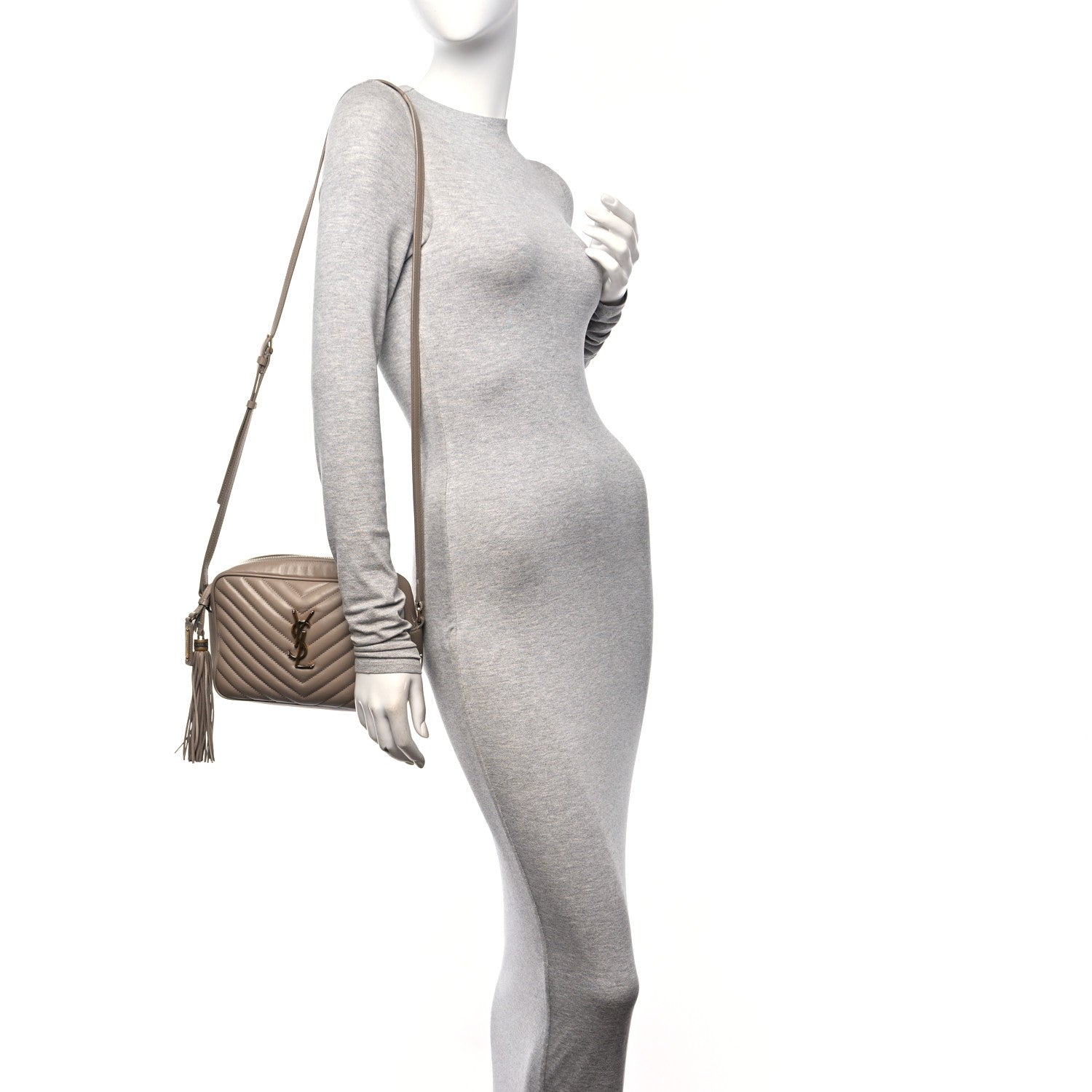 Saint Laurent Calfskin Matelasse Monogram Lou Camera Bag Dark Beige 2 of 11
