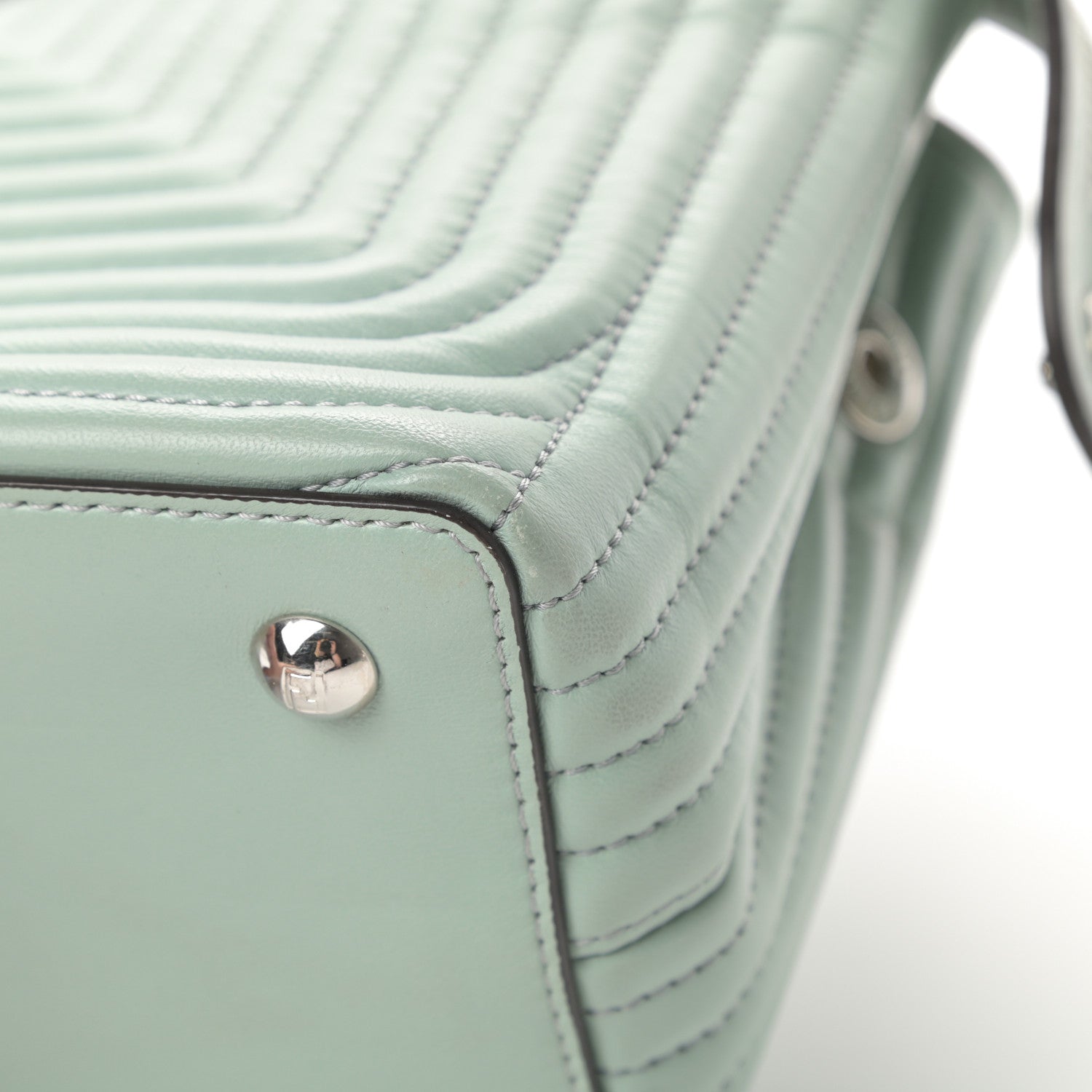 Fendi Shiny Nappa Trapuntata Chain Small DotCom Click Chain Satchel Pale Blue 12 of 15